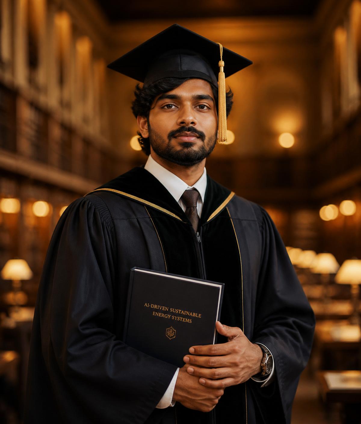 Graduate scholar holding thesis